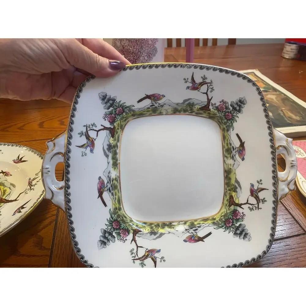 Royal Stafford English Bone China Bird Handled Cake Plate Serving Platter 11”